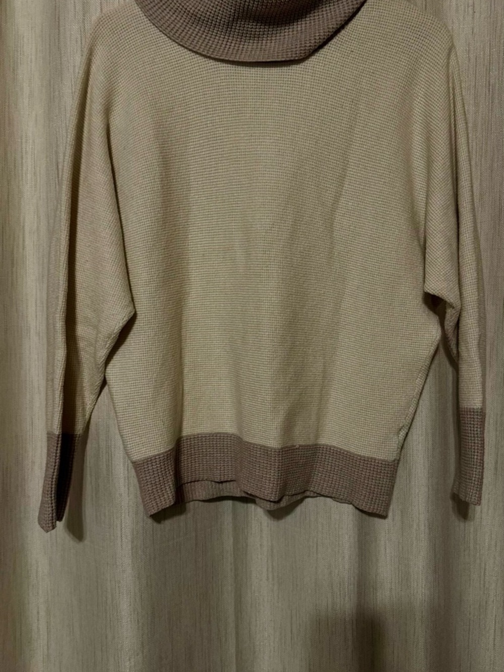 Women’s waffle Beige Contrast Hem Turtleneck Sweater